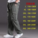 New Men's Water Wash Casual Pants Multi Pocket Fat Work Wear Pants Cotton Loose Large Elastic Waist Fat Guy Pants 