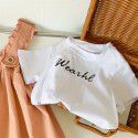 Girls' Strap Dress Set Summer New Korean Women's Treasure Letter T-shirt Short Sleeve Strap Dress Pink 