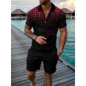 European and American men's new supply casual color contrast POLO zippered polo short sleeve suit 