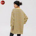 American Cotton Couple Stripe Long Sleeve T-shirt Men's Spring Fashion Brand New Loose Versatile Bottom Shirt Top 