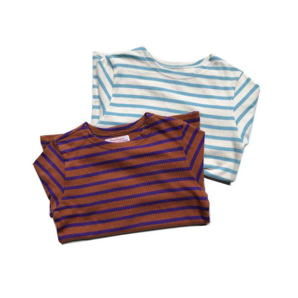 Japanese children's autumn and winter customized DD pure cotton yarn-dyed striped long sleeved T-shirt