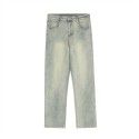 Solid Color Washed Old Jeans Men's American Vintage Fashion Loose Straight Leg Pants Fashion Casual Pants 