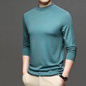 Autumn New Brand Men's Wear Solid Color Men's Pullover Fashion City Middle Neck Underlay T-shirt Silk Men's T Shirt 