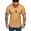 Autumn Round Neck Slim Fit Pleated Casual Short Sleeve Youth Fashion Underlay Men's Sports Raglan Sleeve 