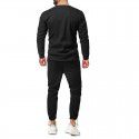 New men's solid color long-sleeved sports sweater suit men's casual round neck two-piece set 