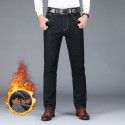 Spring and Autumn Stretch Jeans Men's Straight Fit Jeans Men's Business Medium Waist Dad's Denim Pants 