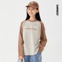 Spring Waffle Girls and Boys' Day Series Spliced Long Sleeve T-Shirt Children's Casual Round Neck Top 