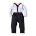 Baby Boys Fall Long Sleeve T-shirt Strap Pants Boys Set Gentleman Bowtie Cotton Creeper 