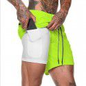 European and American Men's Shorts Beach Pants Large Double Layer Running Mesh Home Sports Capris 