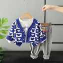 Autumn Girls' Knitted Cardigan Coat Printed Long Sleeve T-shirt Casual Pants 3PK Set 