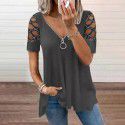 Fashion V-neck Solid Cut Out Short Sleeve Hot Diamond Casual Top 