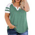 New Women's Plus Size Top Summer V-neck Raglan Sleeve T-shirt Pocket Style