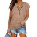 European and American women's new chest zipper pleated casual short sleeved T-shirt women's top