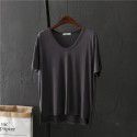 Basic copper spandex cotton solid color V-neck short-sleeved T-shirt female student summer loose bottom shirt shows thin top trend 