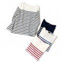 New coarse cotton striped T-shirt for women with long sleeved tops and autumn bottoms for women with loose spring and autumn bottoms for women