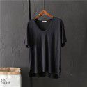 Basic copper spandex cotton solid color V-neck short-sleeved T-shirt female student summer loose bottom shirt shows thin top trend 