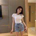 Letter Embroidery Summer Dress South Korea New Short Sleeve T-shirt Women's Slim Fit Student Clothing Women's Top Women's Wear