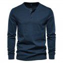 Autumn New Men's Casual Henry Round Neck Long Sleeve T-shirt Men's Slim Fit Sports Bottom Shirt Top 