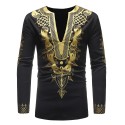 Popular fashion African printed men's large V-neck long-sleeved T-shirt 