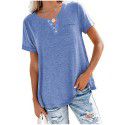 Spring and Summer New Top V-neck Short Sleeve Pocket Loose T-shirt Women 