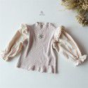 Girls' Westernized Embroidery Flower Small Filigree Bottom Top Small and Medium Girls' Knitted T-shirt ins 