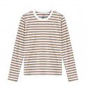 Long sleeved T-shirt Women's pure cotton striped T-shirt Indian cotton T-shirt Tianzhu woven round neck T-shirt