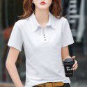 Cotton short-sleeved T-shirt women's loose belly covering top summer new style collar simple button thin half-sleeved shirt 