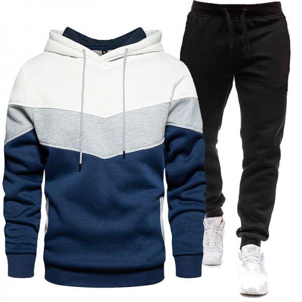 Hip Hop Sweater Set Men's Fashion Three Contrast Hoodie Sweatshirt 