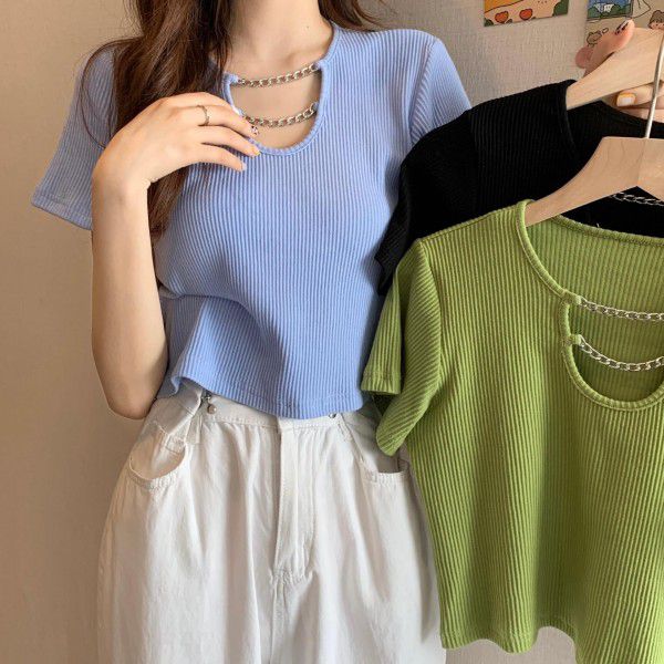 Summer Design Short Top Dress Women's New Short Sleeve T-shirt Wear with High Waist Sweet Spicy Girls 