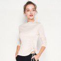 Spring New Silk Underlay Women's Long Sleeve T-shirt Silk Drawstring Slim Fit Medium High Neck Top 