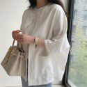 Loose ice silk cotton and hemp top Spring and summer new vintage large color contrast simple cotton and hemp T-shirt female 