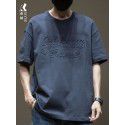 Black Short Sleeve T-shirt Men's Cotton Loose Large Men's Wear Men's Steel Print Boys' Top 