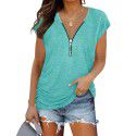 European and American women's new chest zipper pleated casual short sleeved T-shirt women's top