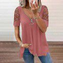 Fashion V-neck Solid Cut Out Short Sleeve Hot Diamond Casual Top 