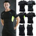 Fitness clothes men's high-elastic tight-fitting summer t-shirt sports short-sleeved quick-drying ice silk running basketball training vest 