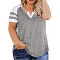 New Women's Plus Size Top Summer V-neck Raglan Sleeve T-shirt Pocket Style