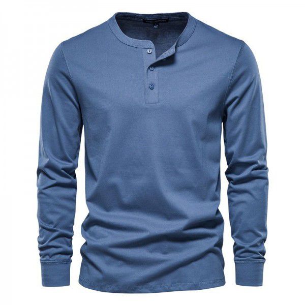 Autumn New Men's Casual Henry Round Neck Long Sleeve T-shirt Men's Slim Fit Sports Bottom Shirt Top 