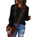 Shi Ying Red Patchwork Long Sleeve Top for Women Amazon Cross border Casual Versatile Underlay T-shirt