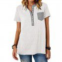 European and American women's T-shirt, new summer pocket, single breasted loose casual short sleeved top for women