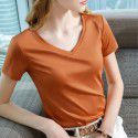 Ice feeling mercerized cotton short-sleeved t-shirt women's new style women's temperament v-neck pure cotton t-shirt pure color high-grade top 