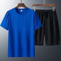 Summer men's t-shirt, oversized, short-sleeved suit, fat man, casual sports suit, loose, solid color T-shirt 