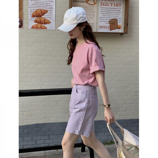 Spring New Korean Simple Versatile Basic Round Neck Pullover Short Sleeve Top 