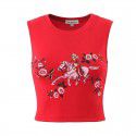 Spring New Big Red Print Back Hollow High Elastic Small Tank Top T-shirt for Women