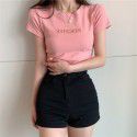 Letter Embroidery Summer Dress South Korea New Short Sleeve T-shirt Women's Slim Fit Student Clothing Women's Top Women's Wear