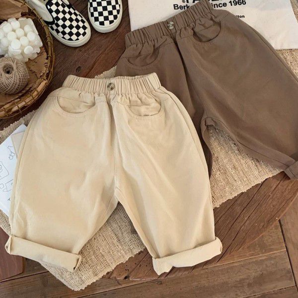 Children's Pants Boys' Japanese Spring New Children's Cotton Pants Girls' Casual Pants Solid Color Fashionable 