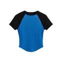 Retro panel contrast hem irregular versatile top summer basic round neck slim short t-shirt women 