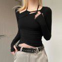 Autumn and Winter New Women's Fashion Street Shoot Personality Hollow Asymmetric T-shirt 