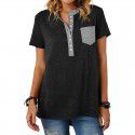 European and American women's T-shirt, new summer pocket, single breasted loose casual short sleeved top for women