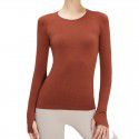 Fitness Top Women's Long Sleeve Seamless Elastic Knitted Sports T-shirt Solid Round Neck Lulu Yoga Suit 