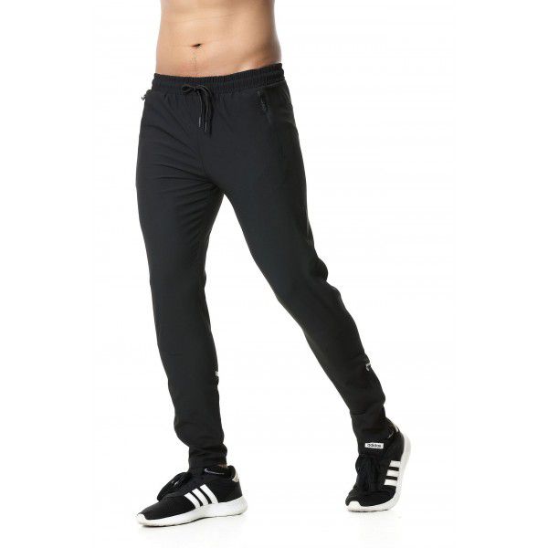 Black Men's Sports Leggings Long Pants with Hem Zipper Pocket Zipper 